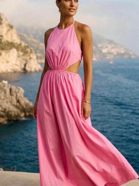 STAUD Dresses & Skirts - STAUD Pink Halter Cutout Maxi Dress